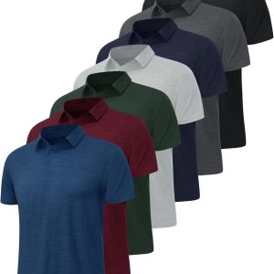 7 Pack Polo Shirts for Men - Quick Dry Moisture Wicking Performance Short Sleeve Mens Golf Shirts for Casual Work